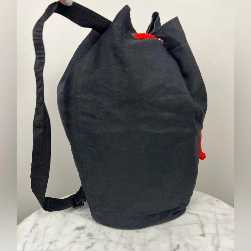 Ungaro Large Black Canvas Tote Bag – Rainbow Logo Drawstring Carryall